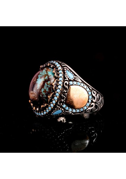 Doğal Arizona Turkuaz Taş Yüzük, Minimalist Yüzük, 925 Ayar Gümüş Erkek Yüzük indirimleri