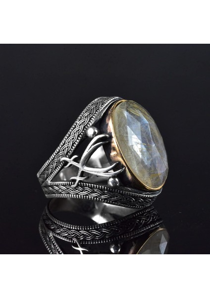 Doğal Taş Erkek Yüzüğü, Kılıç Yüzüğü, 925 Ayar Gümüş Erkek Yüzüğü (Rutilatlı Kuvars) fırsatları