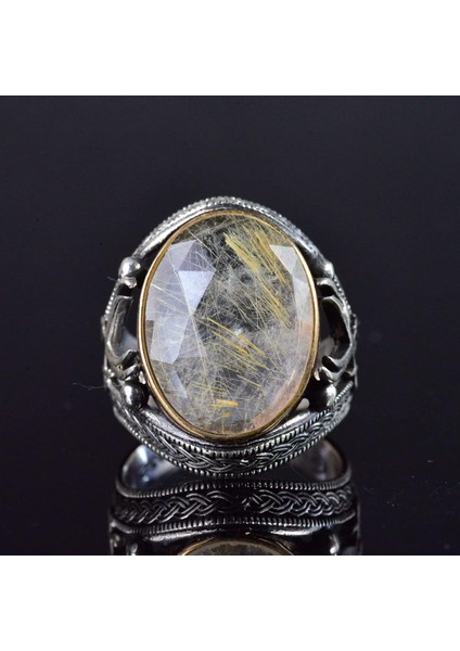 Doğal Taş Erkek Yüzüğü, Kılıç Yüzüğü, 925 Ayar Gümüş Erkek Yüzüğü (Rutilatlı Kuvars) indirimleri