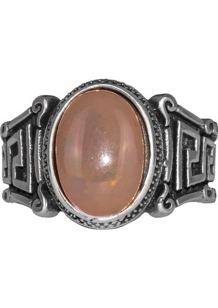 El Yapımı 925 Ayar Gümüş Erkek Yüzük ile Doğal Etiyopya Opali Taşı - Labirent Tasarımı