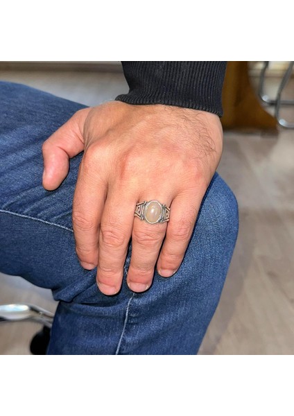 El Yapımı 925 Ayar Gümüş Erkek Yüzük ile Doğal Etiyopya Opali Taşı - Labirent Tasarımı modelleri