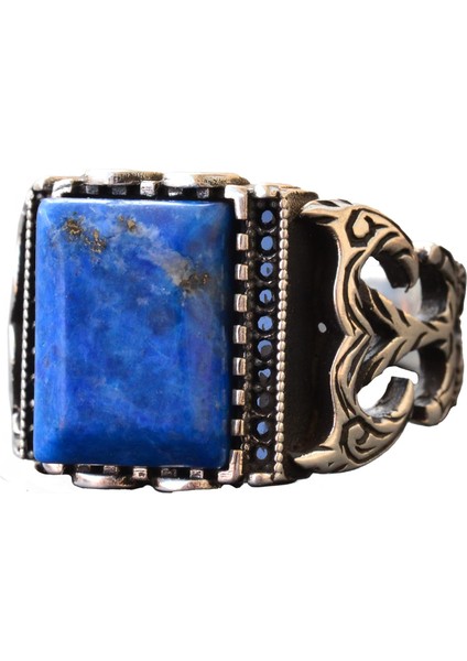 El Yapımı Sterlin Gümüş Erkek Yüzük | Doğal Lapis Lazuli Taşı | Bilgelik ve Tasarımı