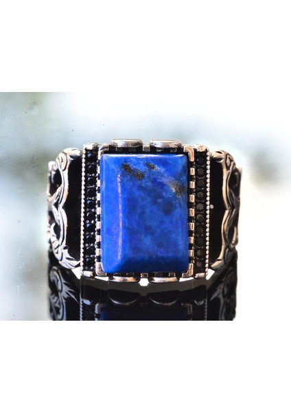 El Yapımı Sterlin Gümüş Erkek Yüzük | Doğal Lapis Lazuli Taşı | Bilgelik ve Tasarımı indirimleri