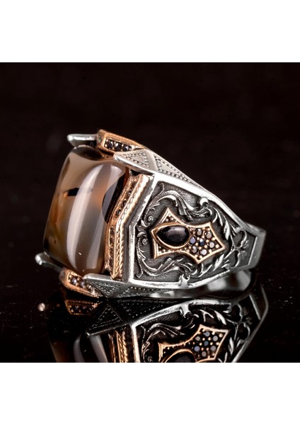 Doğal Yemen Akik Taşı Yüzük - 925 Ayar Gümüş Yüzük indirimleri