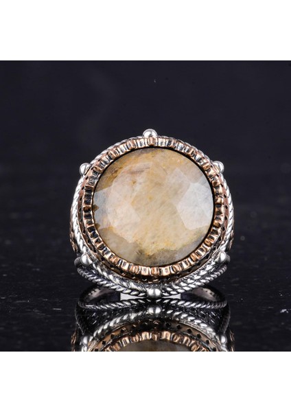Doğal Taş El Yapımı Yüzük - 925 Ayar Gümüş Yüzük (Sarı Safir) fırsatları