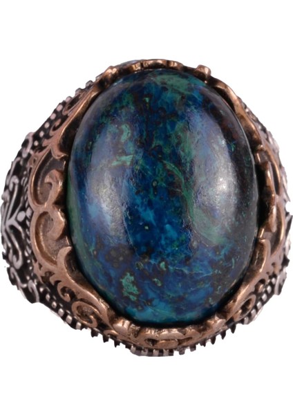 Doğal Taş El Yapımı Yüzük - 925 Ayar Gümüş El Yapımı Yüzük - Şık Farklı Yüzük (Azurit)