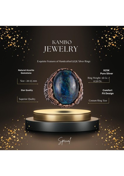 Doğal Taş El Yapımı Yüzük - 925 Ayar Gümüş El Yapımı Yüzük - Şık Farklı Yüzük (Azurit) fiyatları