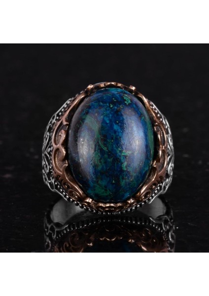 Doğal Taş El Yapımı Yüzük - 925 Ayar Gümüş El Yapımı Yüzük - Şık Farklı Yüzük (Azurit) fırsatları