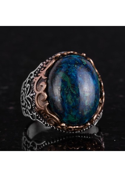 Doğal Taş El Yapımı Yüzük - 925 Ayar Gümüş El Yapımı Yüzük - Şık Farklı Yüzük (Azurit) indirimleri