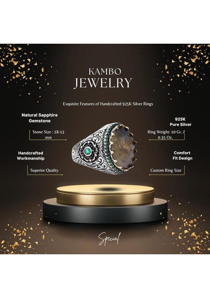 Erkekler Için 925 Ayar Gümüş Yüzük - Doğal 7 Karat Safir Taşı fiyatları