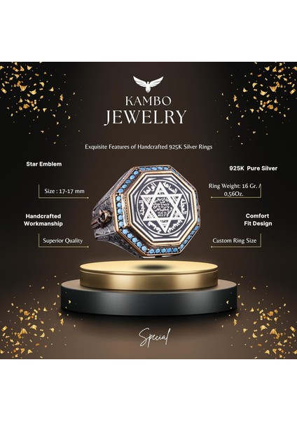 925 Ayar Gümüş Yüzük, Davud Yıldızı Yüzüğü, Süleyman'ın Mühürü Erkek Yüzüğü, Dini Erkek Yüzüğü (Özelleştirilebilir) fiyatları