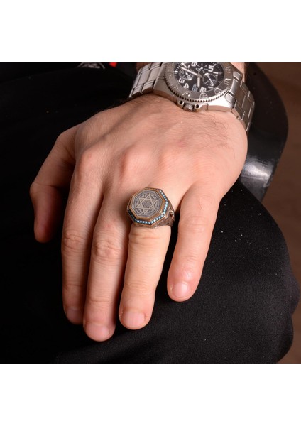 925 Ayar Gümüş Yüzük, Davud Yıldızı Yüzüğü, Süleyman'ın Mühürü Erkek Yüzüğü, Dini Erkek Yüzüğü (Özelleştirilebilir) modelleri