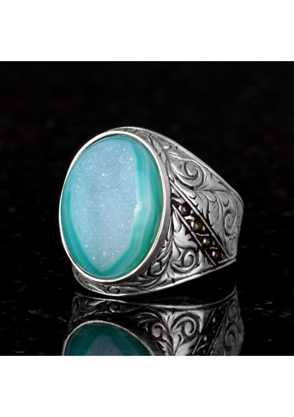 925 Ayar Gümüş Yüzük, Doğal Druzy Kuvars Taşı Yüzük, Büyük Yüzük fırsatları