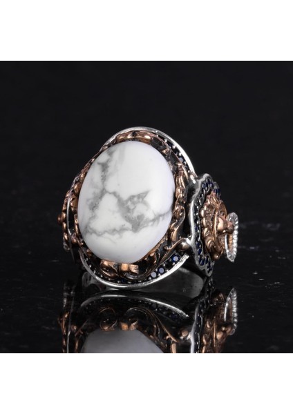 Aslan Yüzük Erkekler Için, El Yapımı Howlite Taş Yüzük - Sakinleştirici 925K Katı Gümüş Erkek Yüzük - Farkındalık ve Sükunet Tasarımı indirimleri