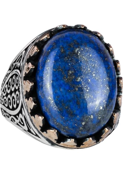 925 Ayar Katı Gümüş Erkek Yüzüğü Doğal Taşlarla - El Yapımı Zarafet (Lapis Lazuli Taşı)