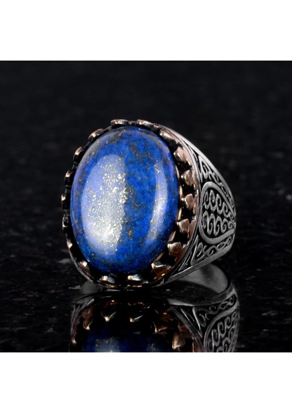 925 Ayar Katı Gümüş Erkek Yüzüğü Doğal Taşlarla - El Yapımı Zarafet (Lapis Lazuli Taşı) fırsatları
