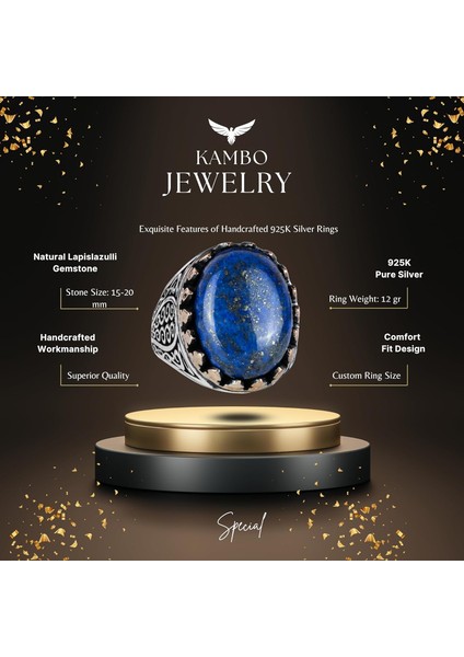 925 Ayar Katı Gümüş Erkek Yüzüğü Doğal Taşlarla - El Yapımı Zarafet (Lapis Lazuli Taşı) indirimleri