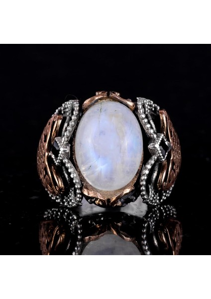 Doğal Ay Taşı Taş Yüzük, 925 Ayar Gümüş Erkek Yüzük, Ay Işığı Tasarımı fiyatları