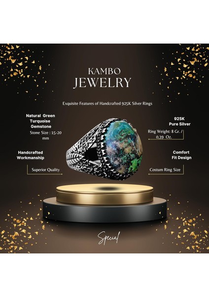 Doğal Turkuaz Taş Yüzük - Ince Işçilikli Erkek Yüzüğü - 925 Ayar Katı Gümüş Farklı Tasarım fiyatları
