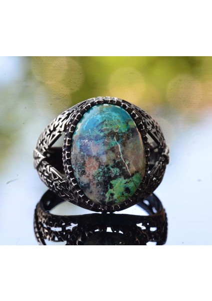 Doğal Turkuaz Taş Yüzük - Ince Işçilikli Erkek Yüzüğü - 925 Ayar Katı Gümüş Farklı Tasarım modelleri