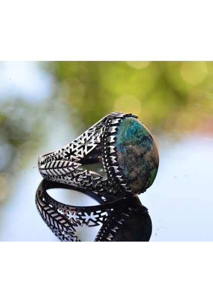 Doğal Turkuaz Taş Yüzük - Ince Işçilikli Erkek Yüzüğü - 925 Ayar Katı Gümüş Farklı Tasarım fırsatları