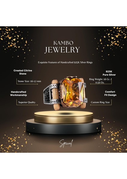 Citrine Yapay Taşlı Yüzük - 925 Ayar Gümüş El Yapımı Yüzük - Erkek Takı - Tasarım Gümüş Erkek Yüzüğü fiyatları