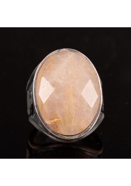 Doğal Rutile Kuvars Taşlı Yüzük, 925 Ayar Gümüş Yüzük, Mevlevi Sufi Yüzüğü