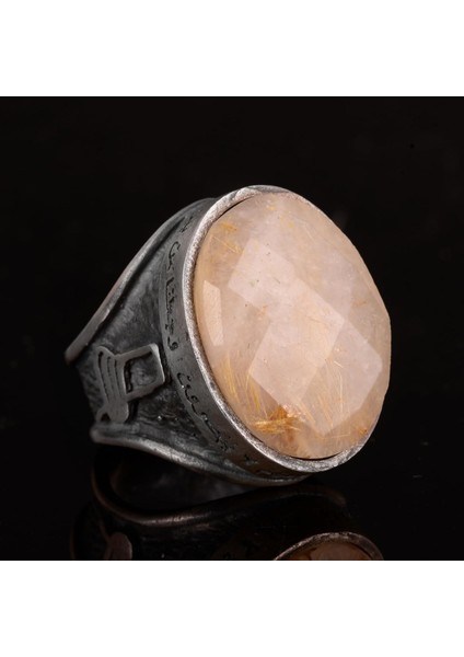 Doğal Rutile Kuvars Taşlı Yüzük, 925 Ayar Gümüş Yüzük, Mevlevi Sufi Yüzüğü