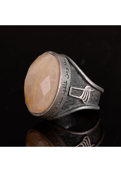 Doğal Rutile Kuvars Taşlı Yüzük, 925 Ayar Gümüş Yüzük, Mevlevi Sufi Yüzüğü