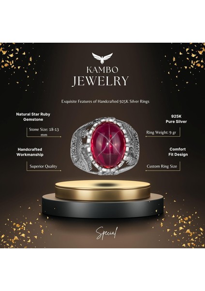 Doğal Yıldız Yakut Taşlı Yüzük, 925 Ayar Gümüş Erkek Yüzük fiyatları