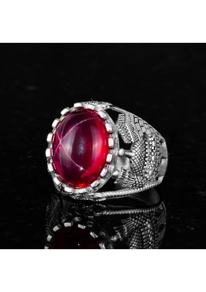 Doğal Yıldız Yakut Taşlı Yüzük, 925 Ayar Gümüş Erkek Yüzük modelleri