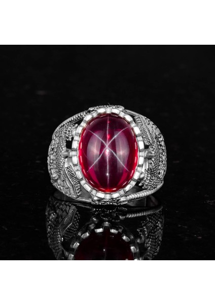 Doğal Yıldız Yakut Taşlı Yüzük, 925 Ayar Gümüş Erkek Yüzük fırsatları