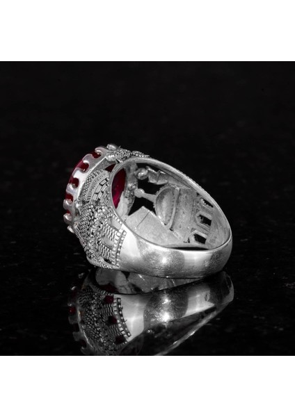 Doğal Yıldız Yakut Taşlı Yüzük, 925 Ayar Gümüş Erkek Yüzük indirimleri