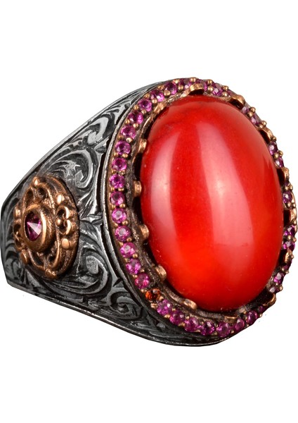 Doğal Koral Taş Yüzük, 925 Ayar Gümüş Yüzük, Oval Kırmızı Koral Yüzük