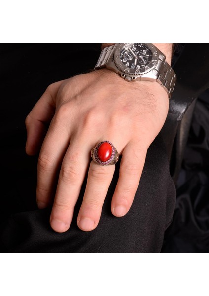 Doğal Koral Taş Yüzük, 925 Ayar Gümüş Yüzük, Oval Kırmızı Koral Yüzük modelleri