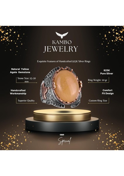 Mescidi Aksa Doğal Sarı Akik Taş Yüzük, 925 Ayar Gümüş Yüzük Erkekler Için fiyatları
