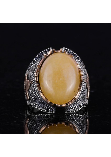 Mescidi Aksa Doğal Sarı Akik Taş Yüzük, 925 Ayar Gümüş Yüzük Erkekler Için modelleri