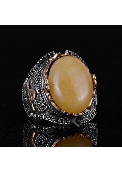 Mescidi Aksa Doğal Sarı Akik Taş Yüzük, 925 Ayar Gümüş Yüzük Erkekler Için fırsatları