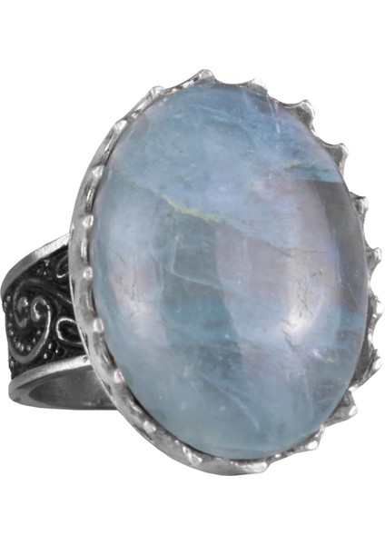 Doğal Taş Yüzük - 925 Ayar Gümüş Büyük Yüzük - El Yapımı Yüzük (Aquamarine)