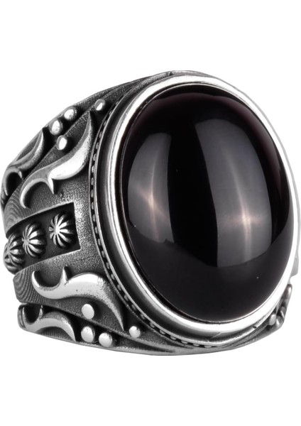 Doğal Oniks Taşlı Yüzük, 925 Ayar Katı Gümüş Erkek Yüzüğü, Tutku ve Enerji Tasarımı