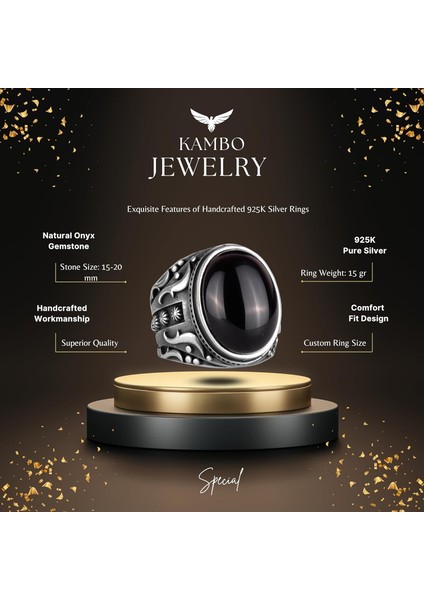 Doğal Oniks Taşlı Yüzük, 925 Ayar Katı Gümüş Erkek Yüzüğü, Tutku ve Enerji Tasarımı fiyatları