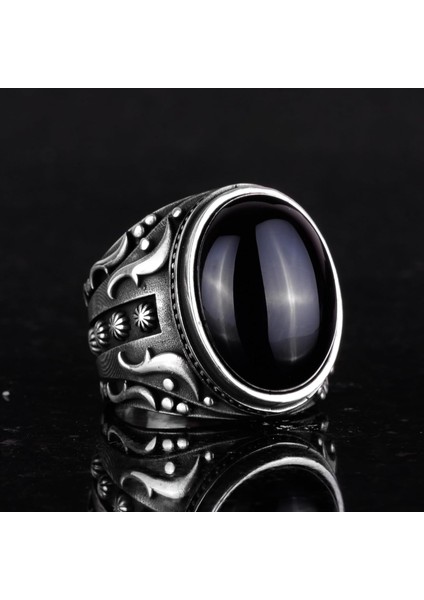 Doğal Oniks Taşlı Yüzük, 925 Ayar Katı Gümüş Erkek Yüzüğü, Tutku ve Enerji Tasarımı fırsatları