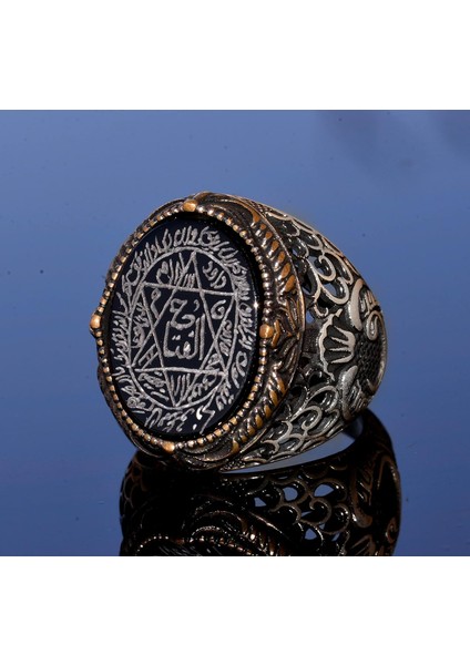 El Yapımı Süleyman Mühürü Yüzüğü, Siyah Oniks Taşı, Islami Erkek Yüzüğü, 925 Ayar Gümüş Yüzük (Oniks) fırsatları