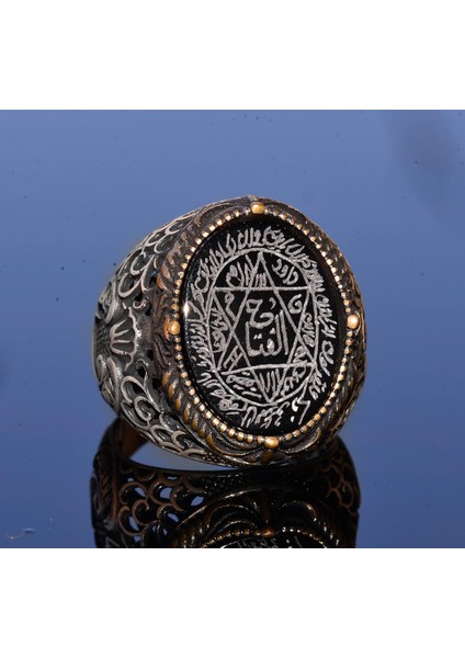 El Yapımı Süleyman Mühürü Yüzüğü, Siyah Oniks Taşı, Islami Erkek Yüzüğü, 925 Ayar Gümüş Yüzük (Oniks) indirimleri