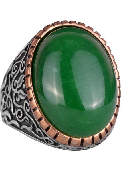 Doğal Yeşim Taşı Yüzük, Şifa Veren 925 Ayar Katı Gümüş Erkek Yüzük, Sultan Yüzük, Huzur ve Içgörü Tasarımı