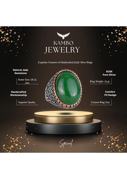 Doğal Yeşim Taşı Yüzük, Şifa Veren 925 Ayar Katı Gümüş Erkek Yüzük, Sultan Yüzük, Huzur ve Içgörü Tasarımı fiyatları