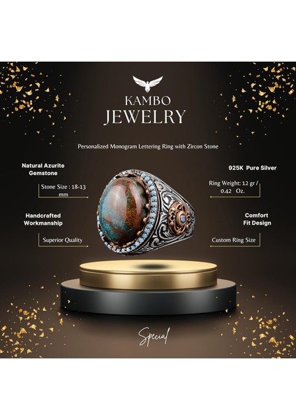 Erkekler Için Azurit Taş Yüzük, 925 Ayar Gümüş El Yapımı Bohem Tarzı, Şifa Kristali Takı fiyatları