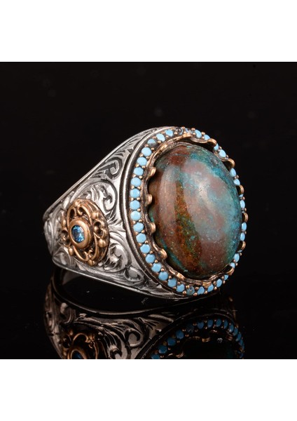 Erkekler Için Azurit Taş Yüzük, 925 Ayar Gümüş El Yapımı Bohem Tarzı, Şifa Kristali Takı fırsatları