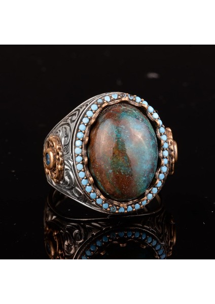 Erkekler Için Azurit Taş Yüzük, 925 Ayar Gümüş El Yapımı Bohem Tarzı, Şifa Kristali Takı indirimleri