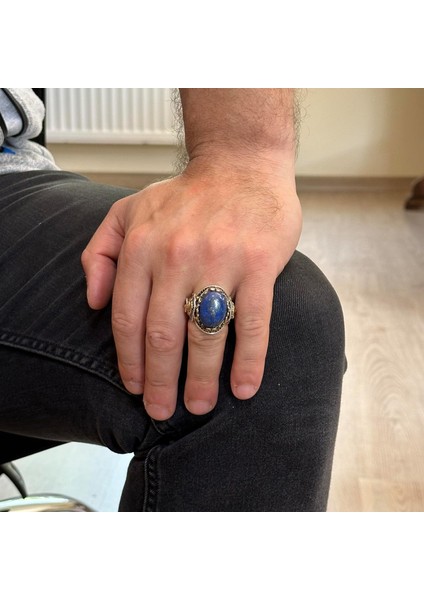 Doğal Lapis Lazuli Taş Yüzük, Aslan Başı Erkek Yüzüğü - Kraliyet 925K Katı Gümüş Erkek Yüzüğü - Bilgelik ve Tasarımı modelleri